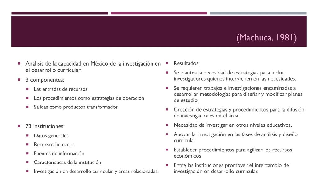 (Machuca, 1981) Análisis de la capacidad en México de la investigación en el desarrollo curricular.