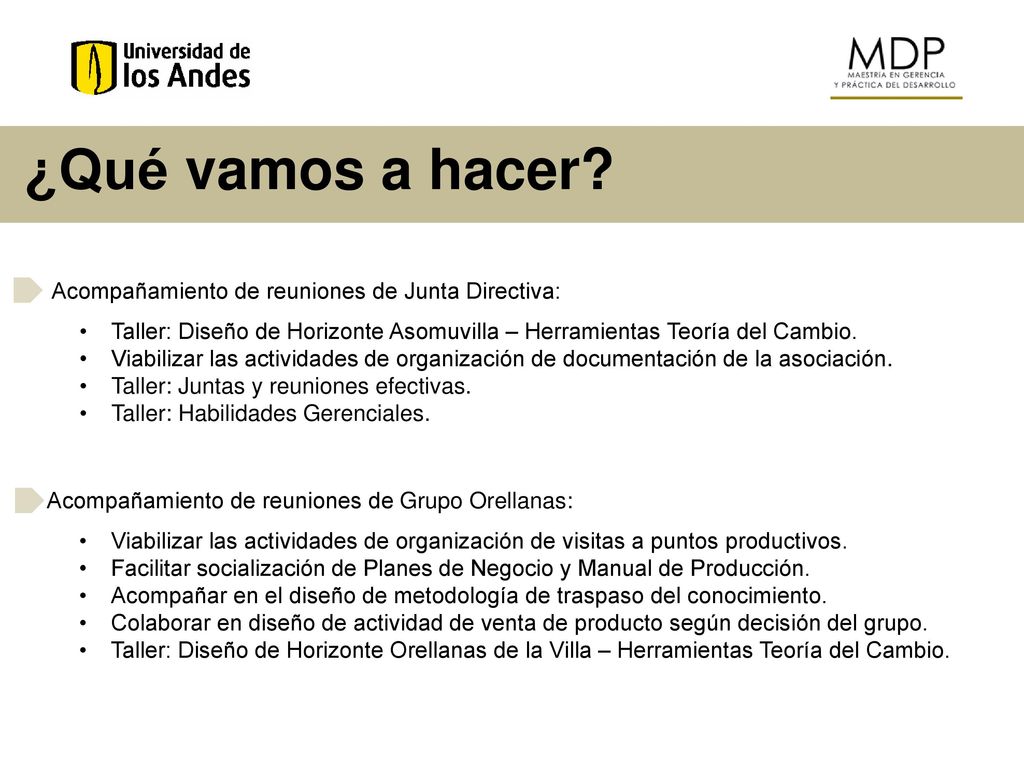 ¿Qué vamos a hacer Acompañamiento de reuniones de Junta Directiva: