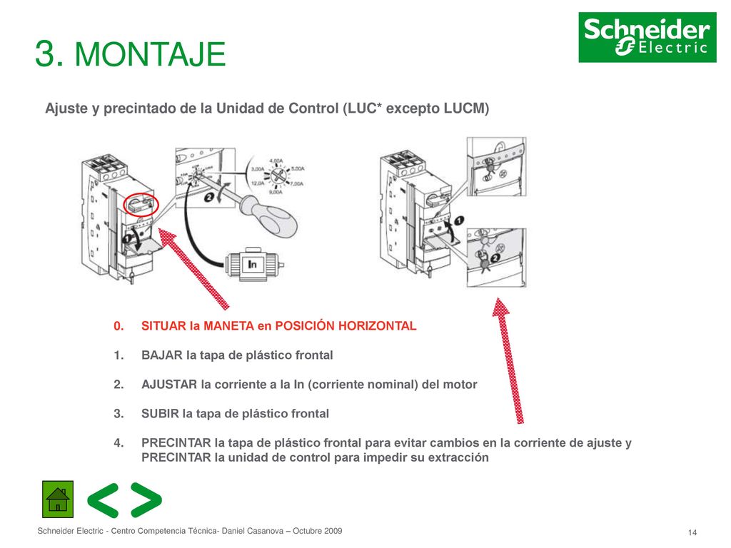 3. MONTAJE Ajuste y precintado de la Unidad de Control (LUC* excepto LUCM) 0. SITUAR la MANETA en POSICIÓN HORIZONTAL.