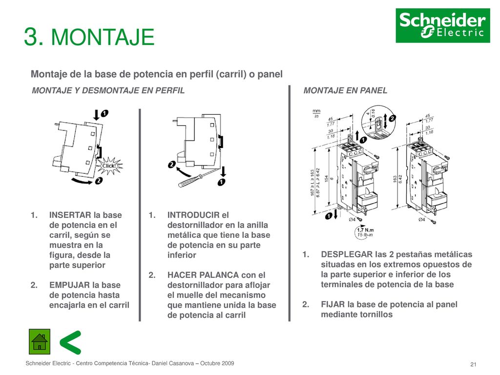 3. MONTAJE Montaje de la base de potencia en perfil (carril) o panel