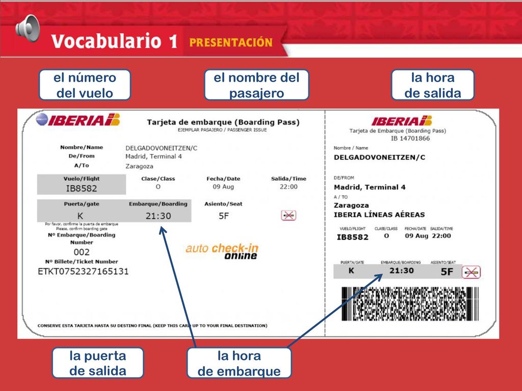 Inroducción al tema el número del vuelo el nombre del pasajero la hora