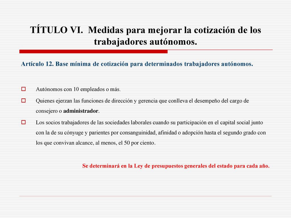 TÍTULO VI. Medidas para mejorar la cotización de los trabajadores autónomos.