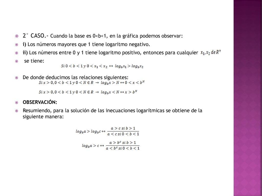 2° CASO.- Cuando la base es 0<b<1, en la gráfica podemos observar: