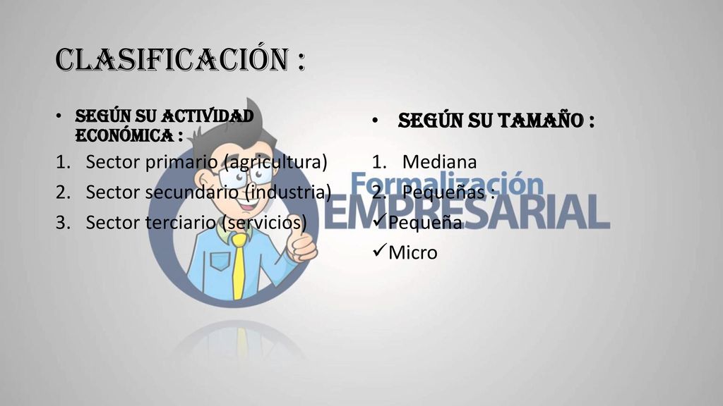 Clasificación : Según su tamaño : Sector primario (agricultura)