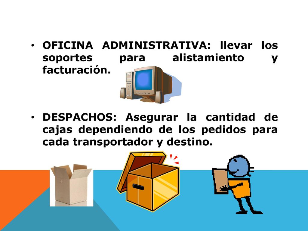 OFICINA ADMINISTRATIVA: llevar los soportes para alistamiento y facturación.