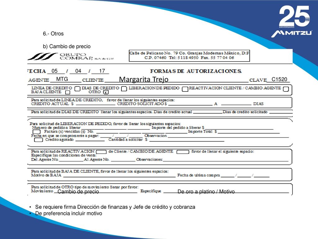 Margarita Trejo 6.- Otros b) Cambio de precio MTG C1520