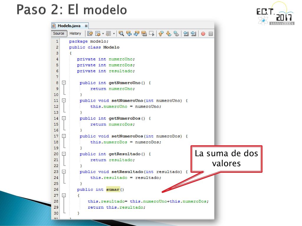 Paso 2: El modelo La suma de dos valores