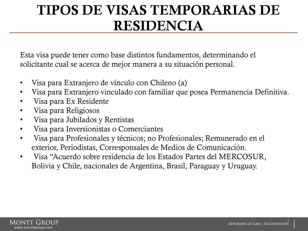 TIPOS DE VISAS TEMPORARIAS DE RESIDENCIA