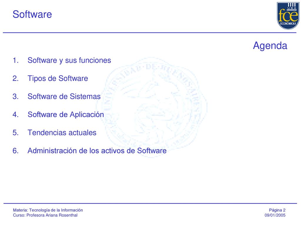 Agenda Software y sus funciones Tipos de Software Software de Sistemas