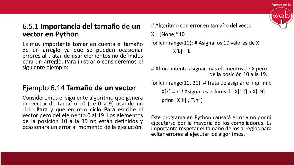 6.5.1 Importancia del tamaño de un vector en Python