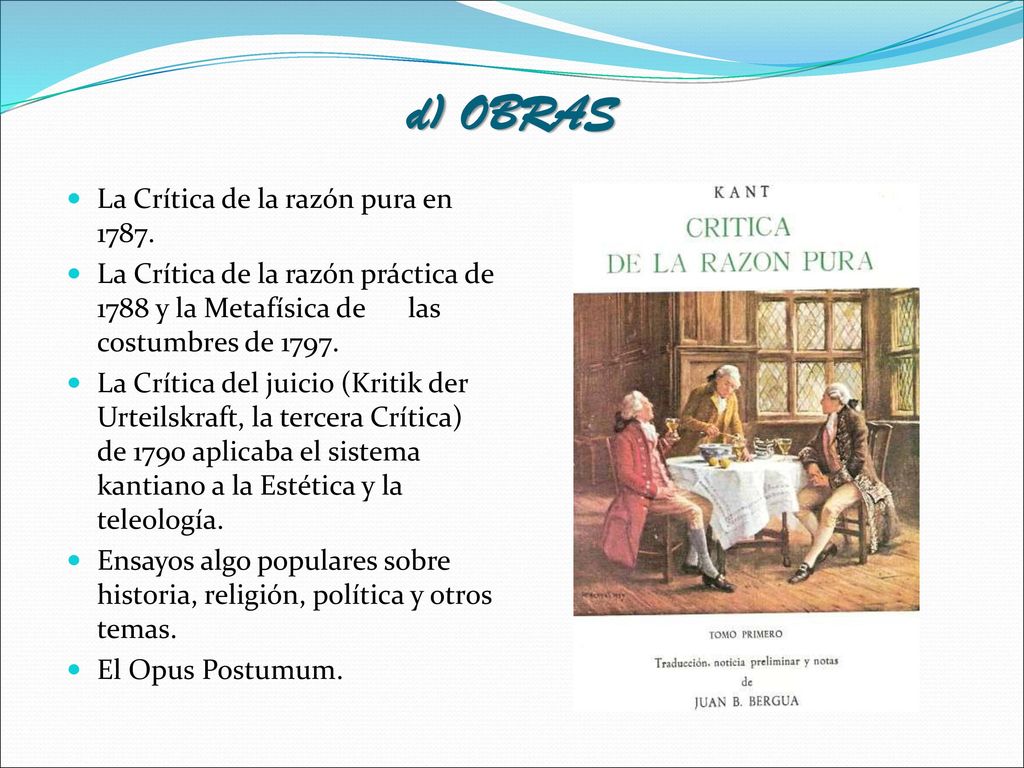 d) OBRAS La Crítica de la razón pura en 1787.