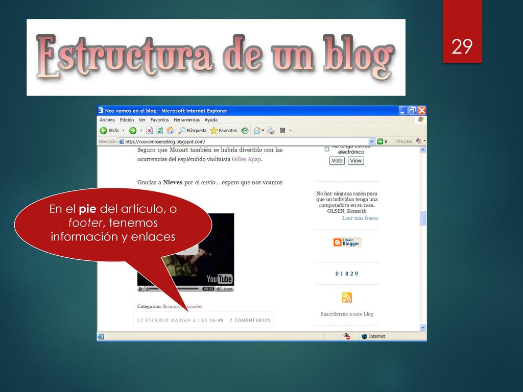 En el pie del artículo, o footer, tenemos información y enlaces