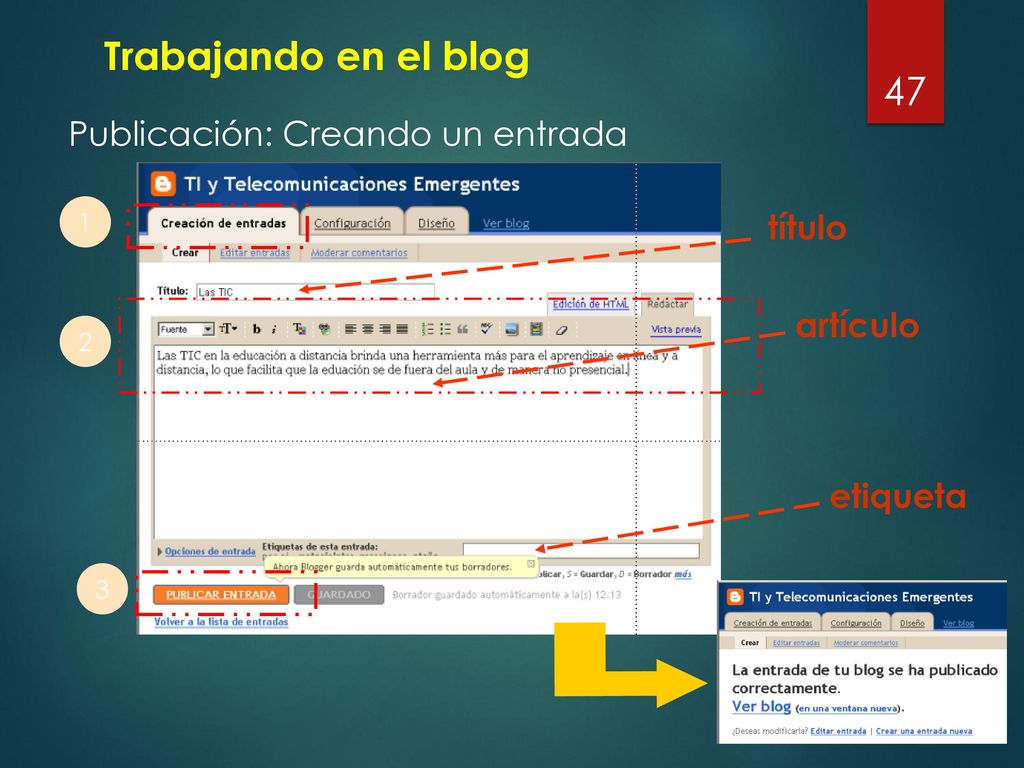 Trabajando en el blog Publicación: Creando un entrada título artículo