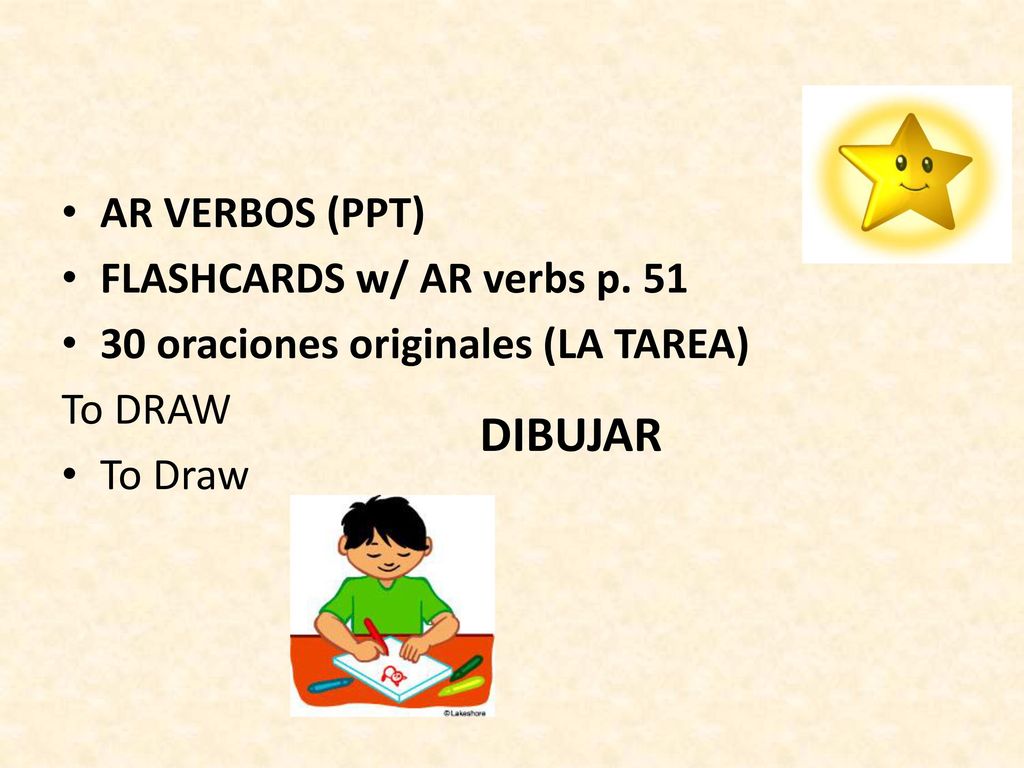 DIBUJAR AR VERBOS (PPT) FLASHCARDS w/ AR verbs p. 51