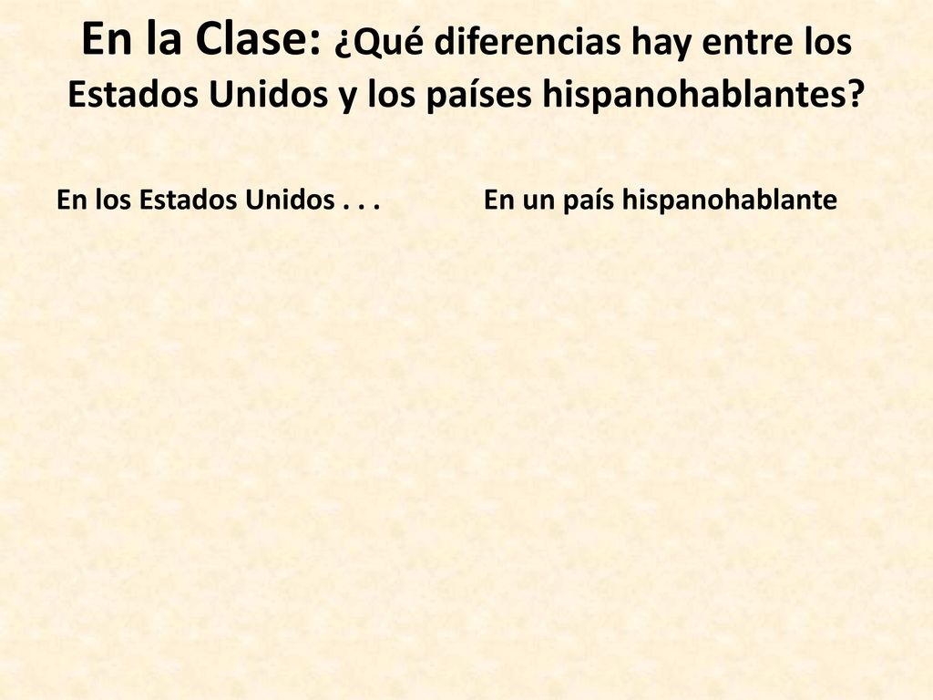 En la Clase: ¿Qué diferencias hay entre los Estados Unidos y los países hispanohablantes