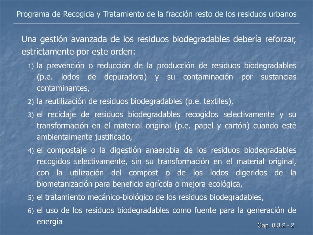 Programa de Recogida y Tratamiento de la fracción resto de los residuos urbanos