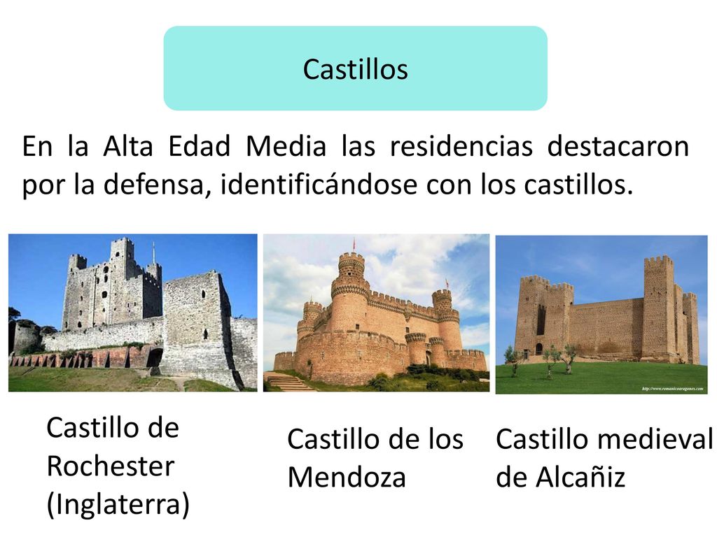 Castillos En la Alta Edad Media las residencias destacaron por la defensa, identificándose con los castillos.