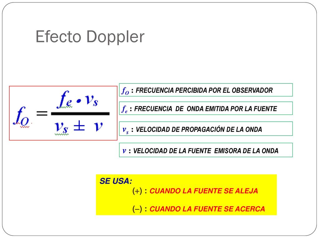 Efecto Doppler vs : VELOCIDAD DE PROPAGACIÓN DE LA ONDA
