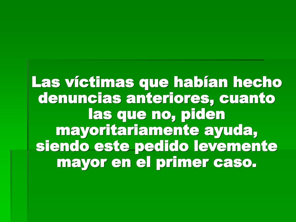 Las víctimas que habían hecho denuncias anteriores, cuanto las que no, piden mayoritariamente ayuda, siendo este pedido levemente mayor en el primer caso.