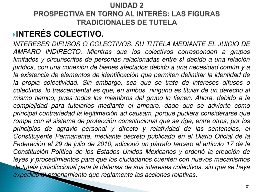 UNIDAD 2 PROSPECTIVA EN TORNO AL INTERÉS: LAS FIGURAS TRADICIONALES DE TUTELA