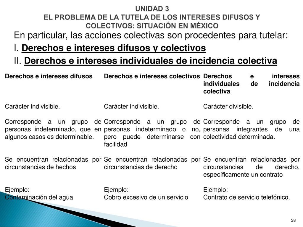 UNIDAD 3 EL PROBLEMA DE LA TUTELA DE LOS INTERESES DIFUSOS Y COLECTIVOS: SITUACIÓN EN MÉXICO