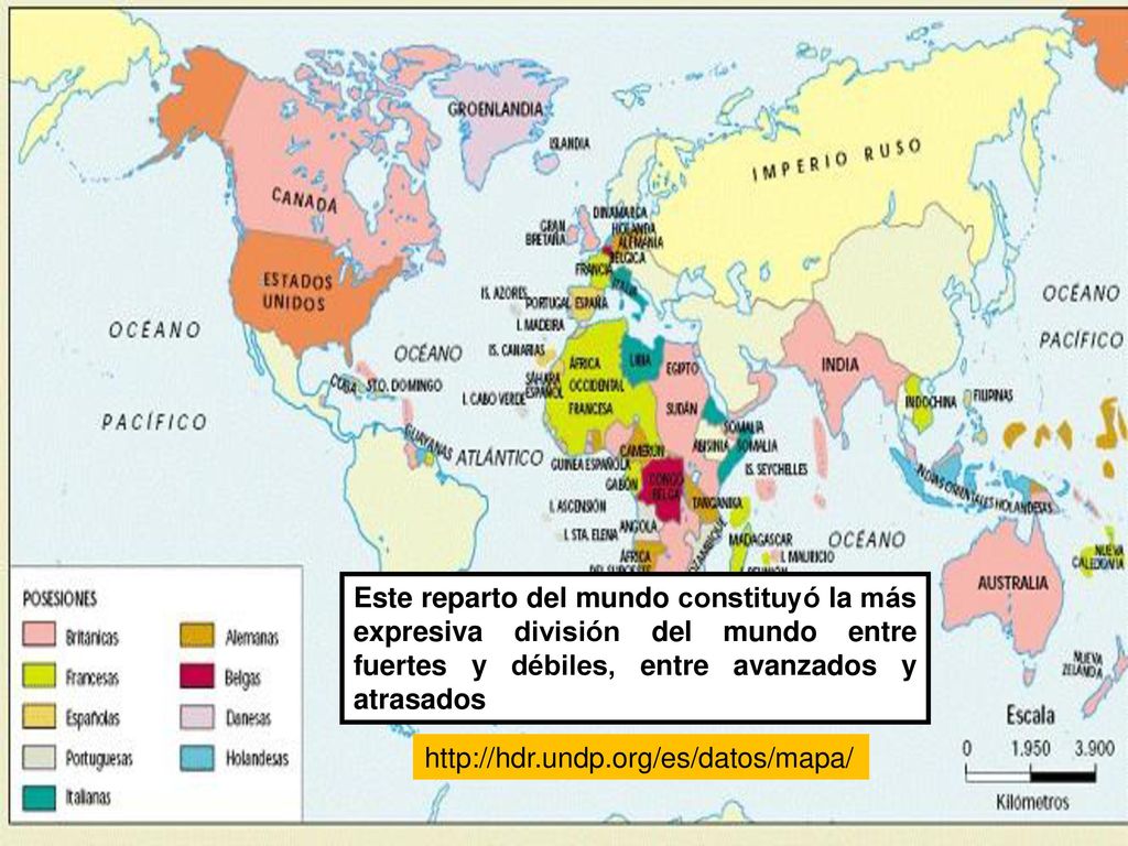 Este reparto del mundo constituyó la más expresiva división del mundo entre fuertes y débiles, entre avanzados y atrasados