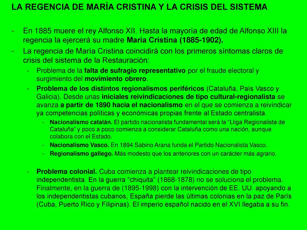 LA REGENCIA DE MARÍA CRISTINA Y LA CRISIS DEL SISTEMA
