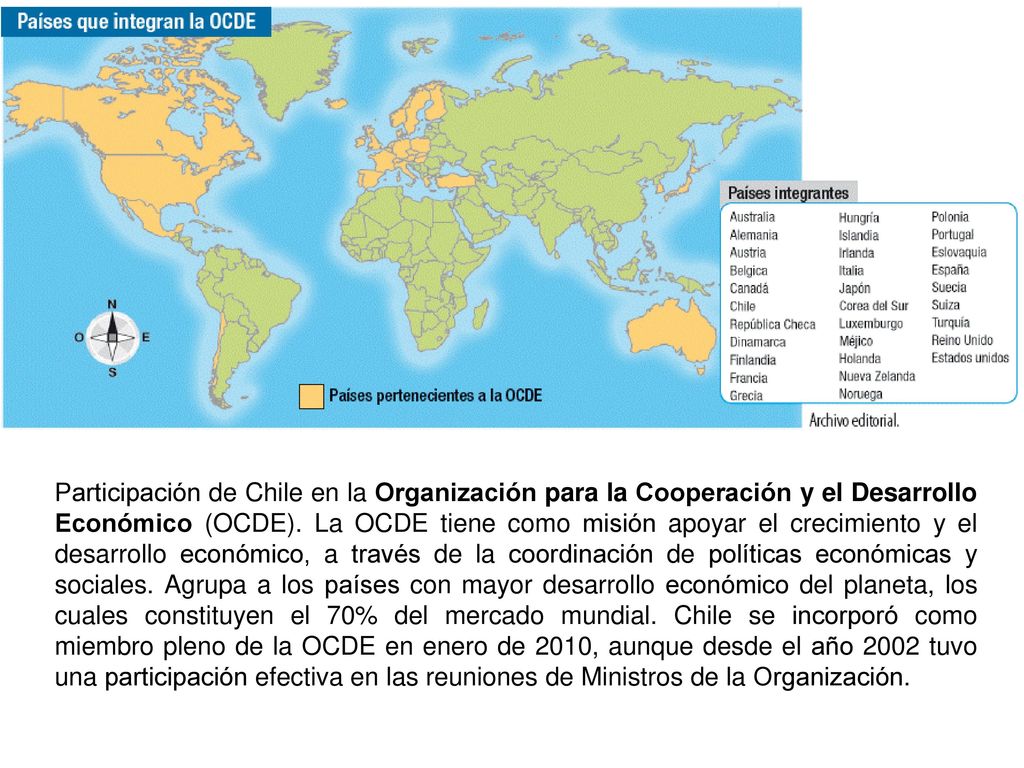 Participación de Chile en la Organización para la Cooperación y el Desarrollo Económico (OCDE).
