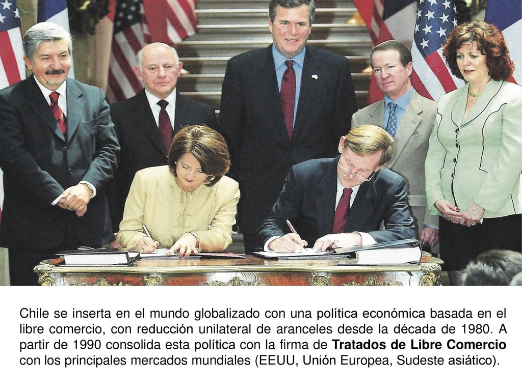 Chile se inserta en el mundo globalizado con una política económica basada en el libre comercio, con reducción unilateral de aranceles desde la década de 1980.