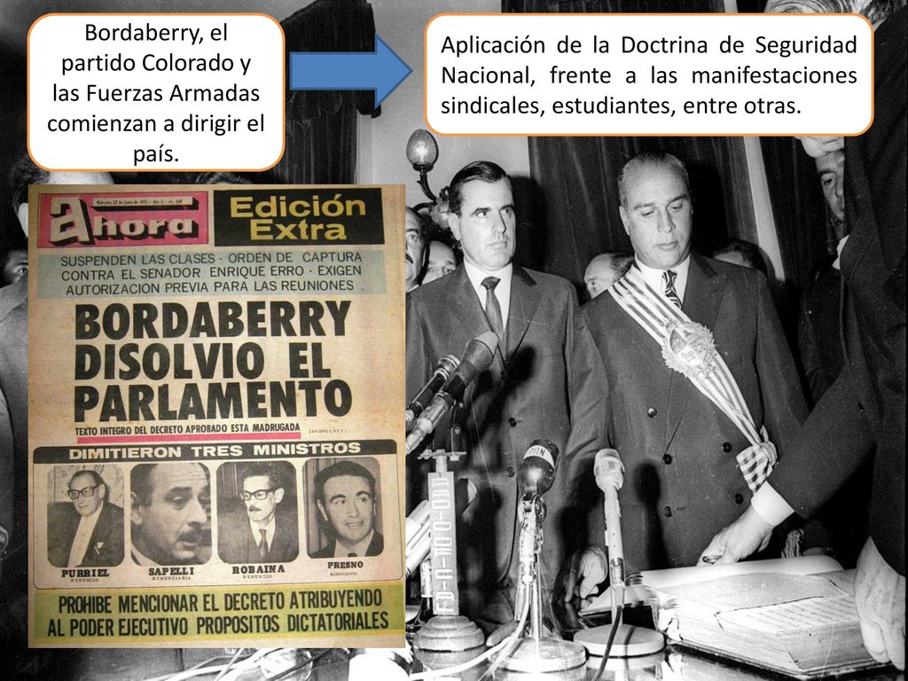 Bordaberry, el partido Colorado y las Fuerzas Armadas comienzan a dirigir el país.
