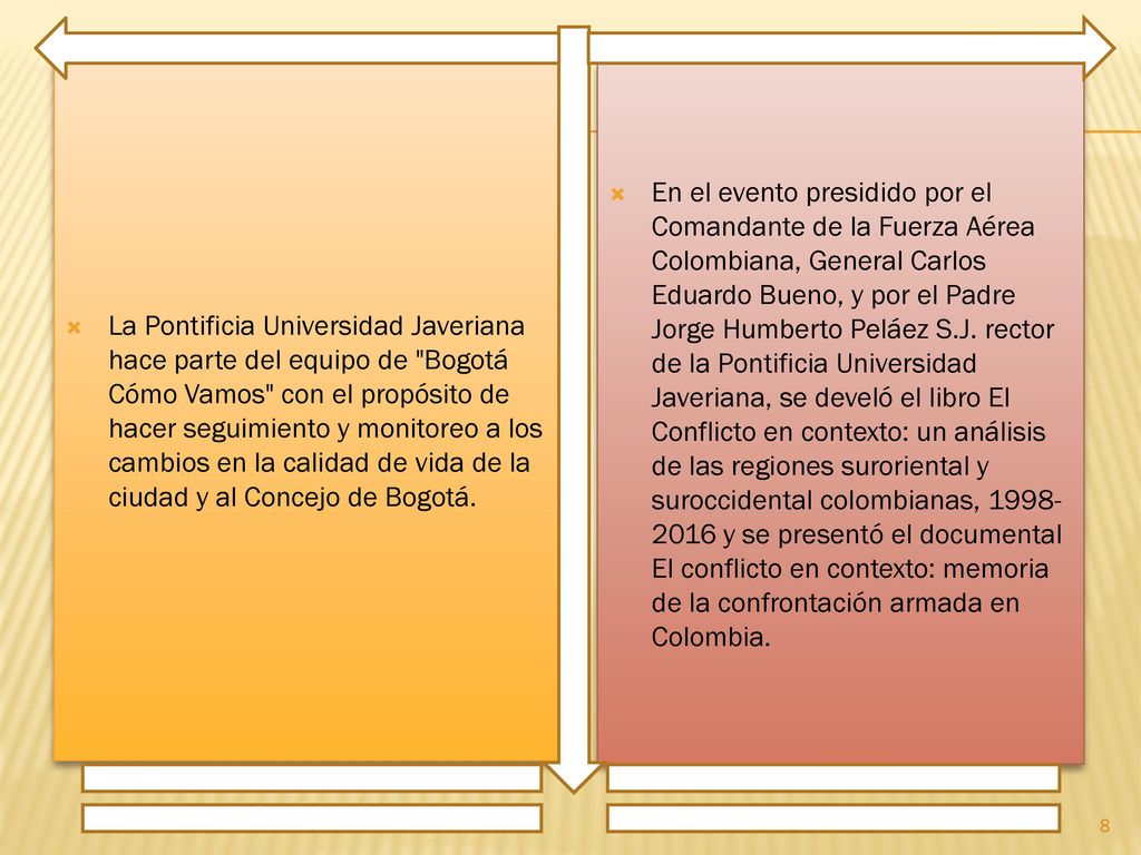 La Pontificia Universidad Javeriana hace parte del equipo de Bogotá Cómo Vamos con el propósito de hacer seguimiento y monitoreo a los cambios en la calidad de vida de la ciudad y al Concejo de Bogotá.