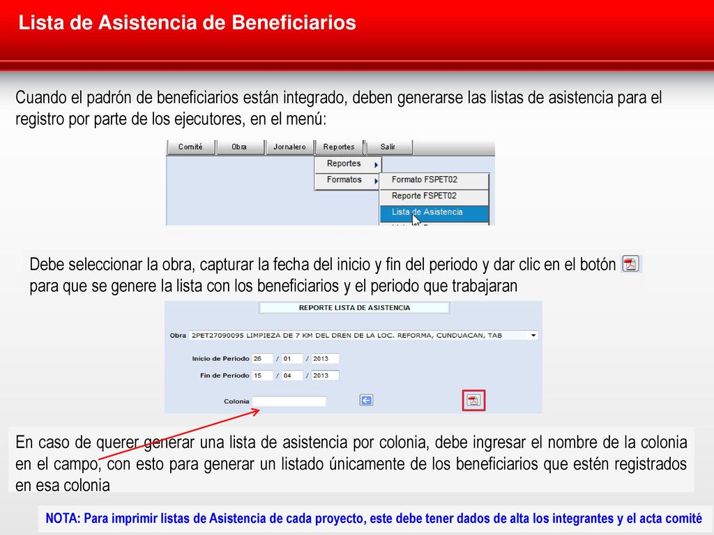 Lista de Asistencia de Beneficiarios