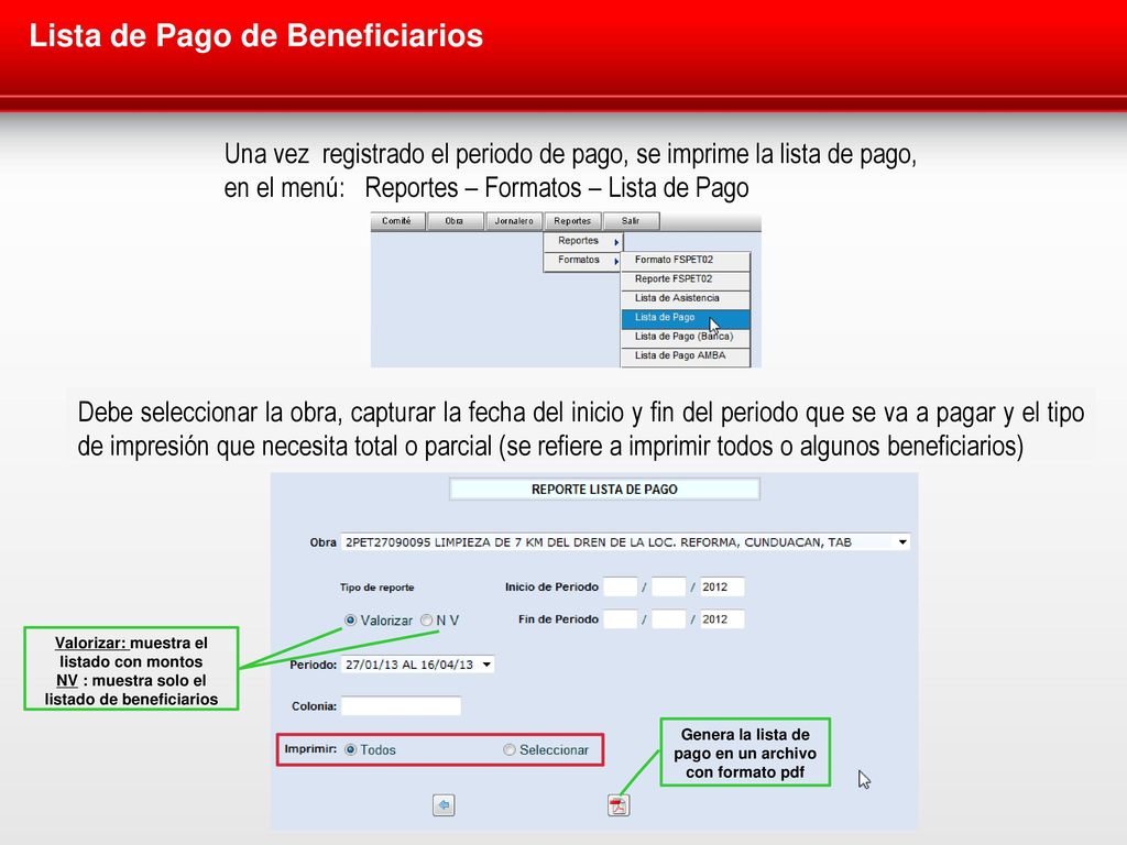 Lista de Pago de Beneficiarios