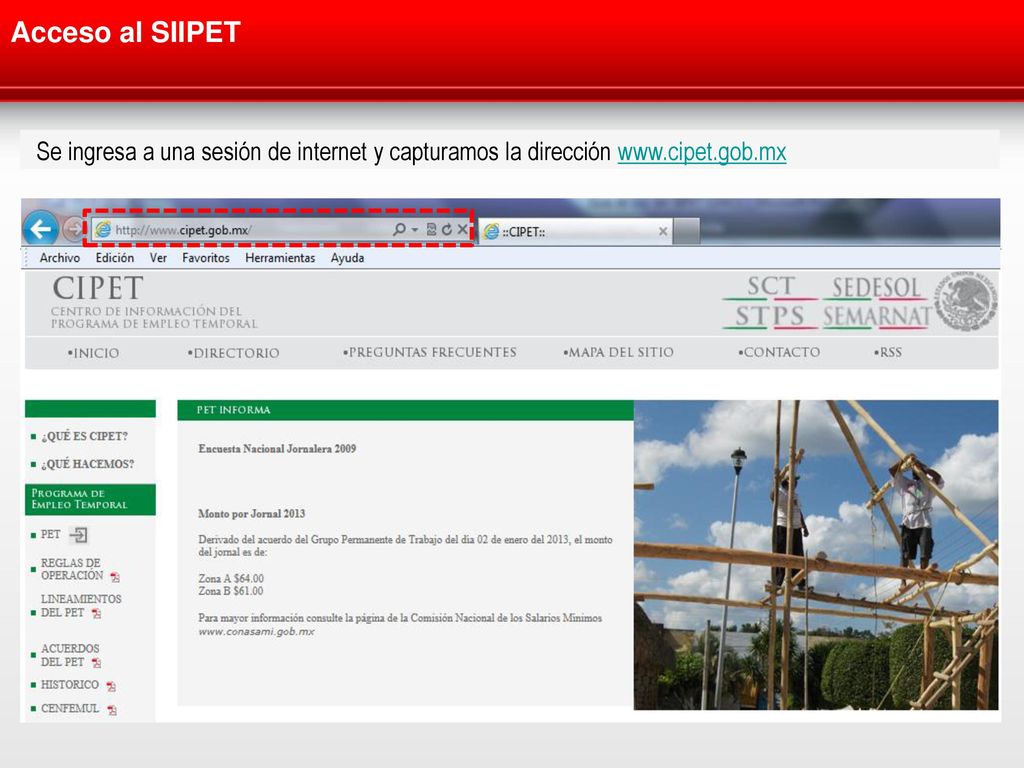 Acceso al SIIPET Se ingresa a una sesión de internet y capturamos la dirección