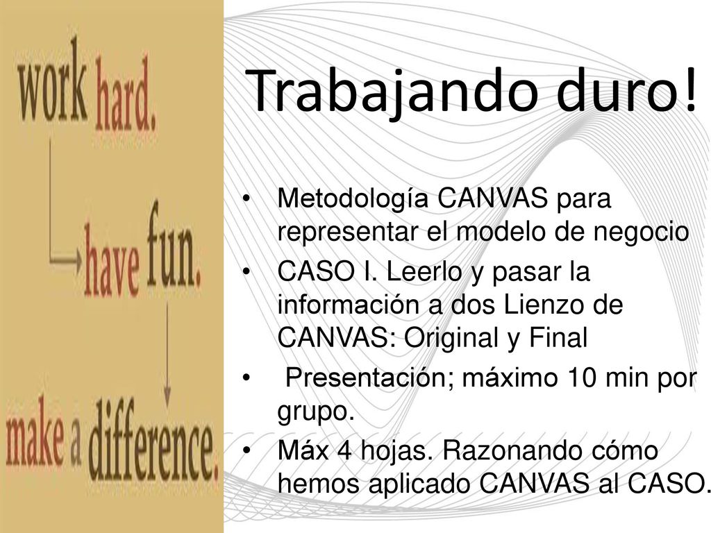 Trabajando duro! Metodología CANVAS para representar el modelo de negocio.