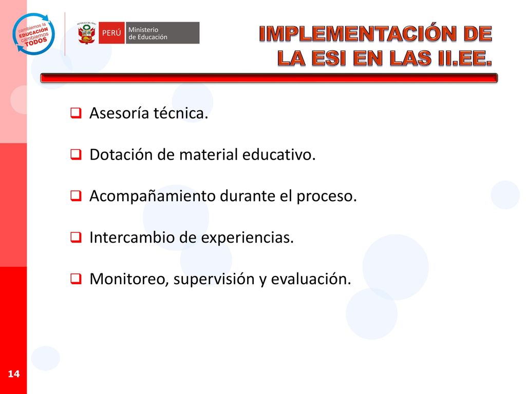 IMPLEMENTACIÓN DE LA ESI EN LAS II.EE. Asesoría técnica.