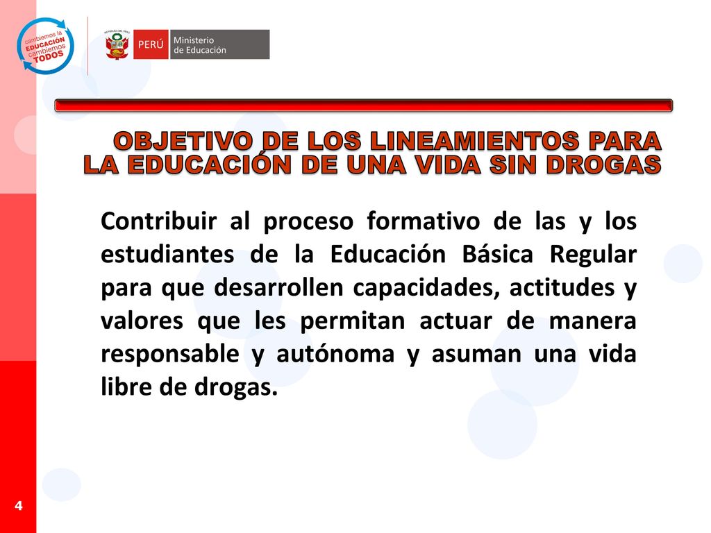 OBJETIVO DE LOS LINEAMIENTOS PARA LA EDUCACIÓN DE UNA VIDA SIN DROGAS