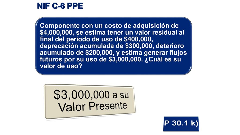 $3,000,000 a su Valor Presente P 30.1 k) NIF C-6 PPE