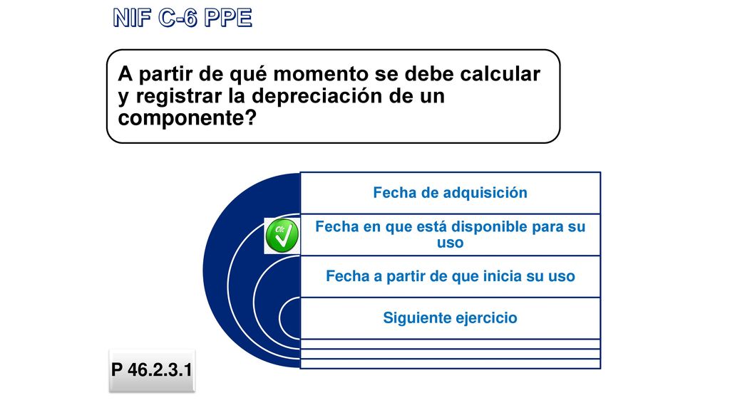 NIF C-6 PPE A partir de qué momento se debe calcular y registrar la depreciación de un componente Fecha de adquisición.