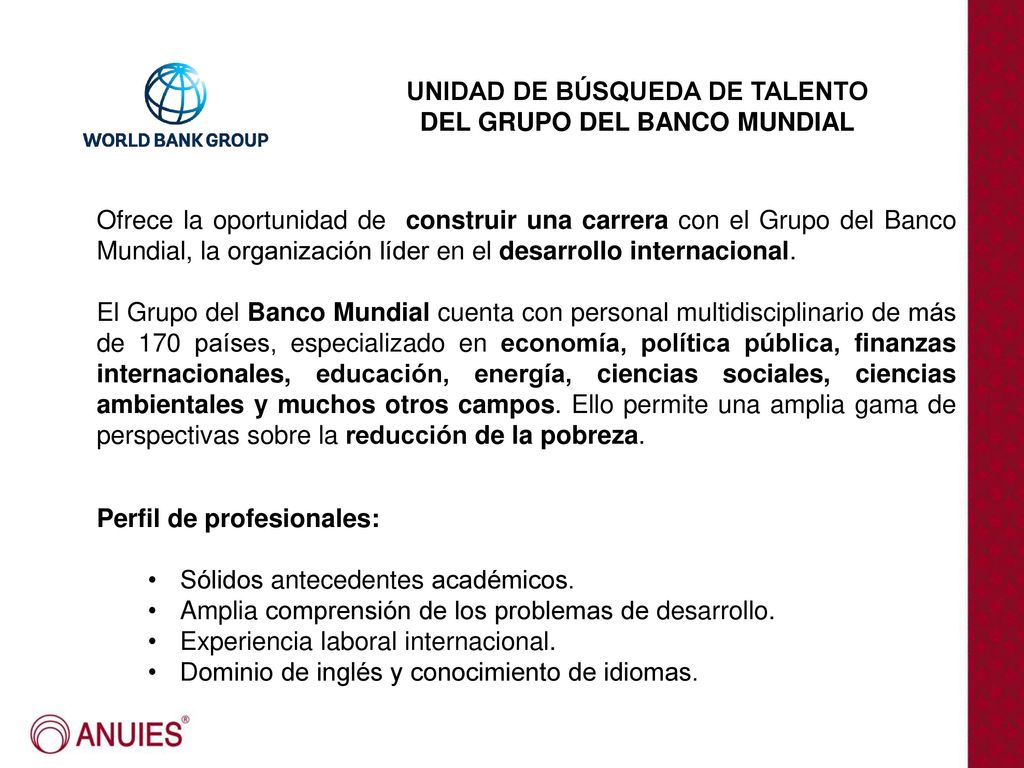 UNIDAD DE BÚSQUEDA DE TALENTO DEL GRUPO DEL BANCO MUNDIAL