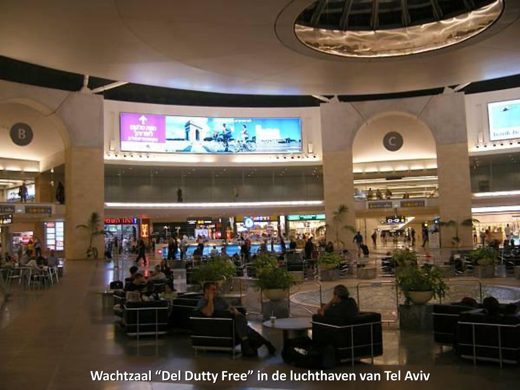 Wachtzaal Del Dutty Free in de luchthaven van Tel Aviv