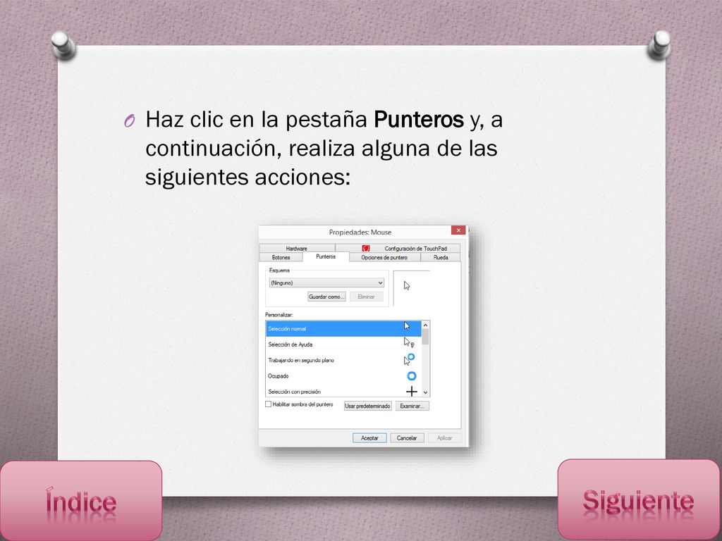 Haz clic en la pestaña Punteros y, a continuación, realiza alguna de las siguientes acciones: