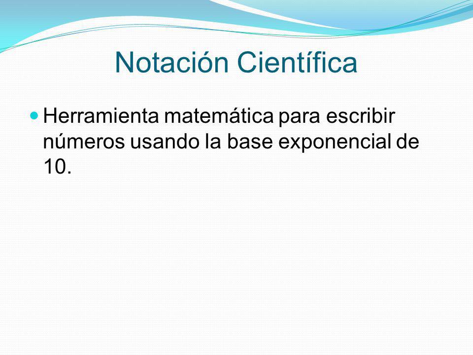 Notación Científica Herramienta matemática para escribir números usando la base exponencial de 10.