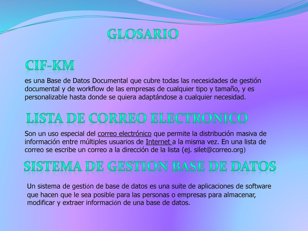 Lista de correo electronico Sistema de gestion base de datos