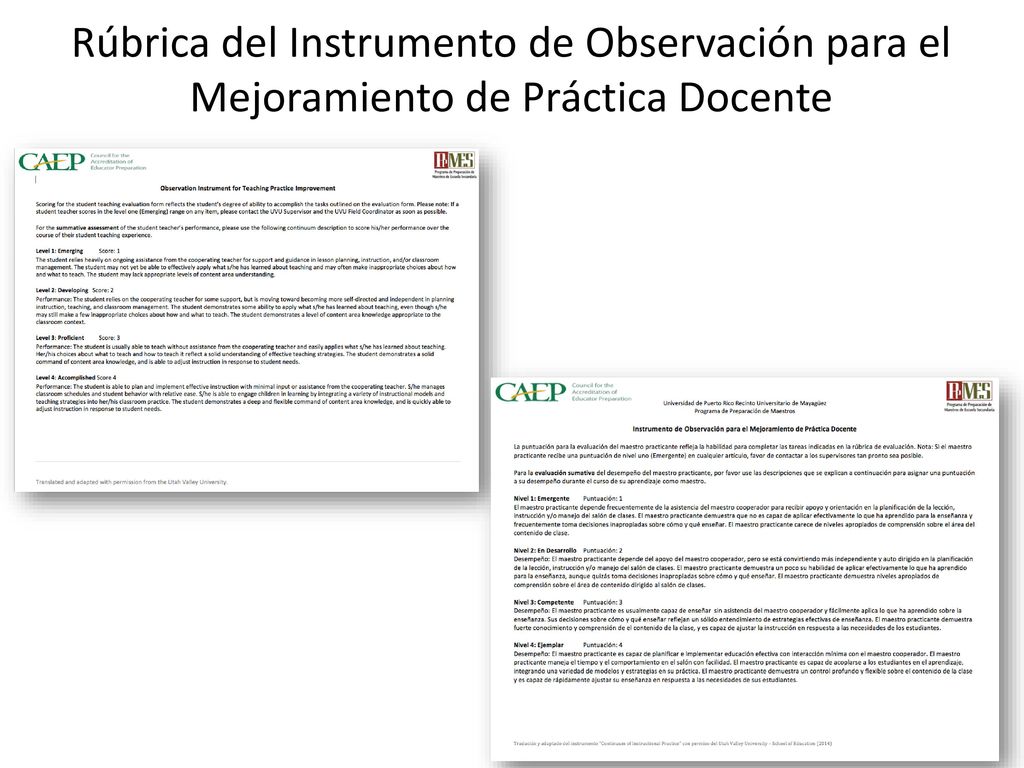 Rúbrica del Instrumento de Observación para el Mejoramiento de Práctica Docente