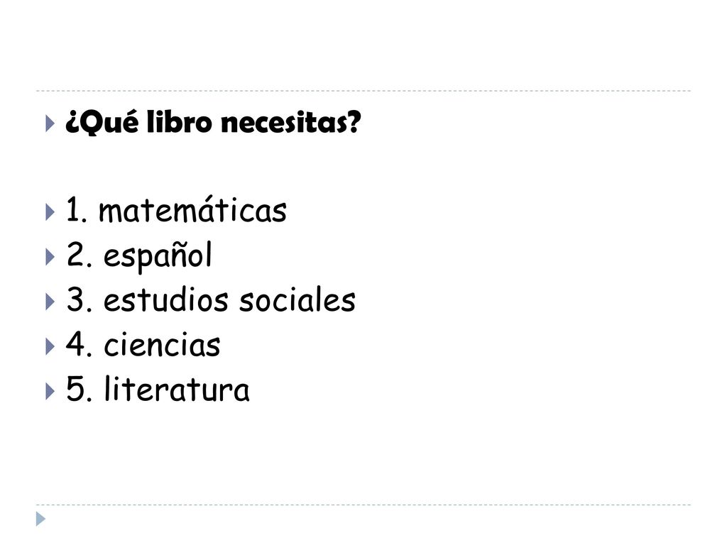 ¿Qué libro necesitas 1. matemáticas 2. español 3. estudios sociales 4. ciencias 5. literatura