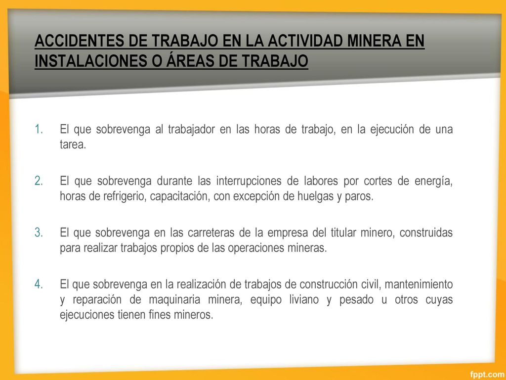 ACCIDENTES DE TRABAJO EN LA ACTIVIDAD MINERA EN INSTALACIONES O ÁREAS DE TRABAJO