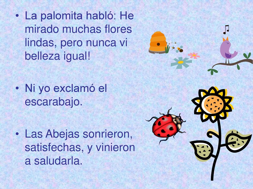 La palomita habló: He mirado muchas flores lindas, pero nunca vi belleza igual!