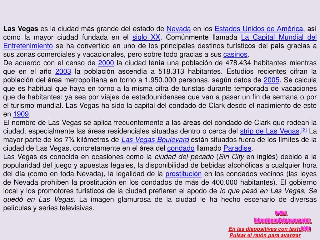 En las diapositivas con texto Pulsar el ratón para avanzar