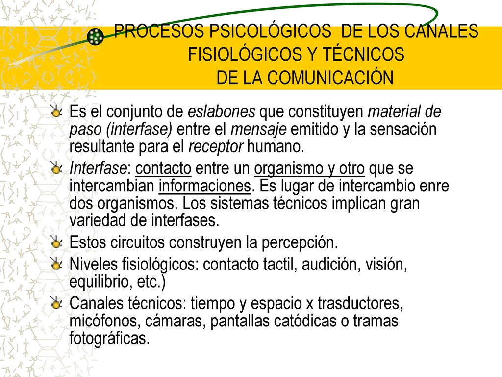 PROCESOS PSICOLÓGICOS DE LOS CANALES FISIOLÓGICOS Y TÉCNICOS DE LA COMUNICACIÓN